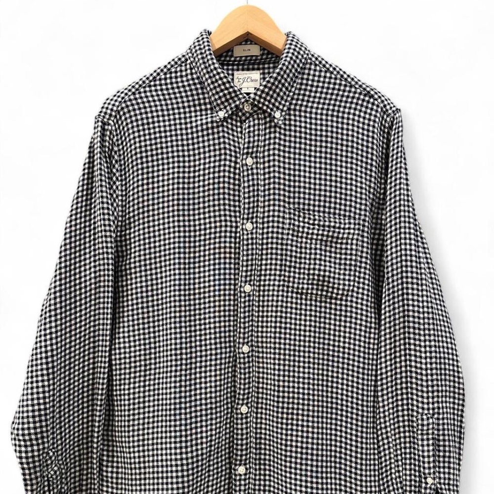 J.Crew Men's Button Down Black and White Gingham Plaid Long-sleeve Shirt